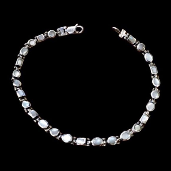 VINTAGE Mother of Pearl Sterling Silver Linked Bracelet - Picture 3 of 12